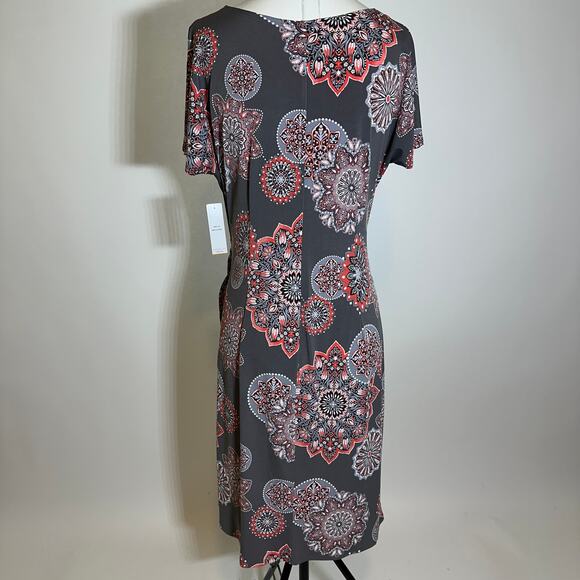 NWT Robbie Bee Gray Coral Floral Circles Faux Wrap Dress Womens Size Medium M - Picture 6 of 12